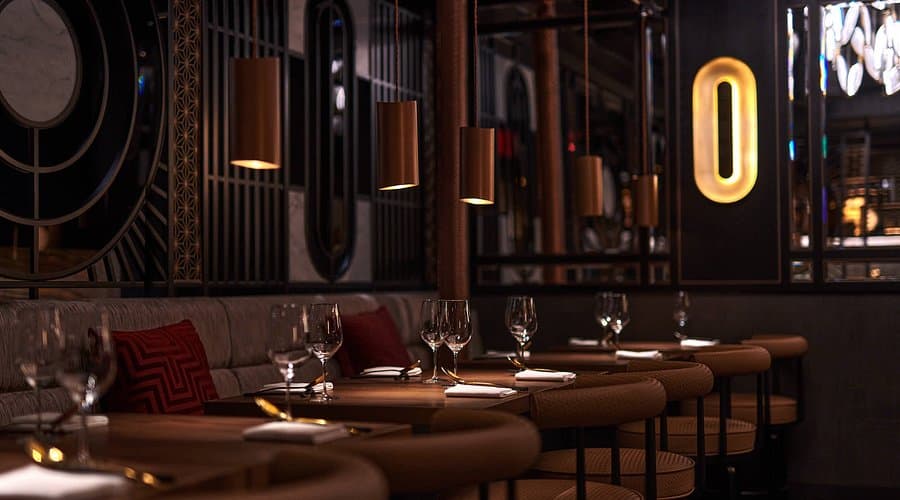 Restaurant interior with AI phone system